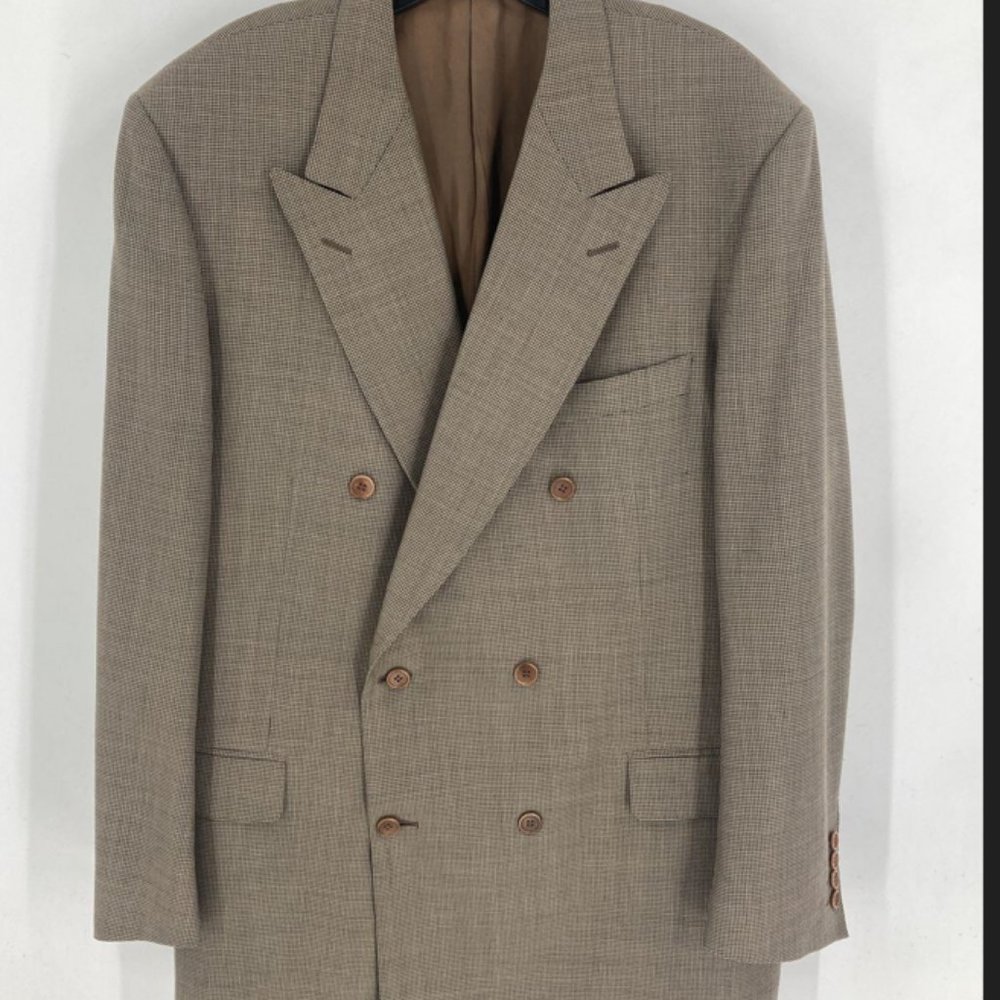 Vintage Canali Mens Multicolor Check Italy Wool Peak Lapel 1 Piece Blazer 56r